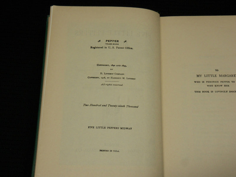 1918 FIVE LITTLE PEPPERS MIDWAY HARDCOVER BOOK BY MARGARET SIDNEY - KD 7292