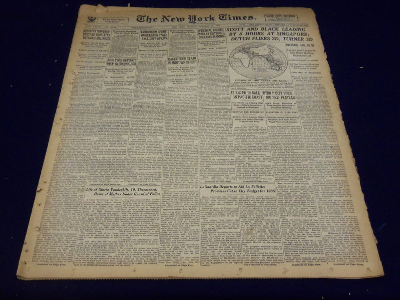 1934 OCT 22 NEW YORK TIMES - SCOTT & BLACK LEADING BY 8 HOURS SINGAPORE- NT 1623