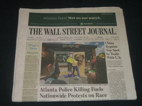 2020 JUNE 15 THE WALL STREET JOURNAL NEWSPAPER -ATLANTA POLICE KILLING FUELS
