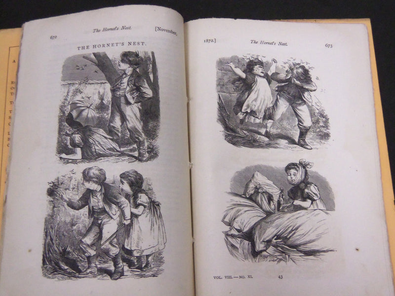 1872 OUR YOUNG FOLKS ILLUSTRATED MAGAZINE LOT OF 12 - GREAT STORIES - WR 105O