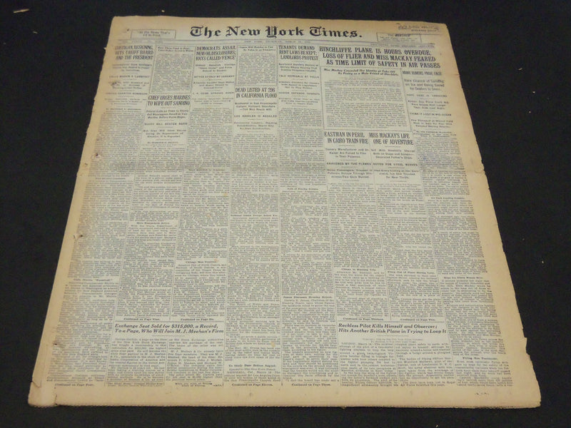 1928 MARCH 15 NEW YORK TIMES - HINCHLIFFE PLANE IS HOURS OVERDUE - NT 5361