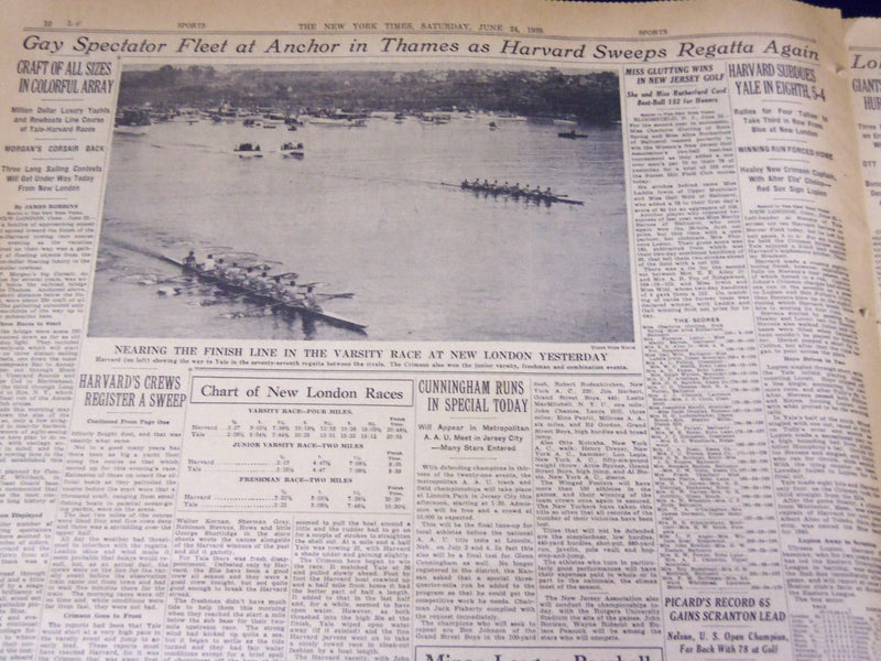 1939 JUNE 24 NEW YORK TIMES - HARVARD OARSMEN SWEEP REGATTA WITH YALE - NT 483