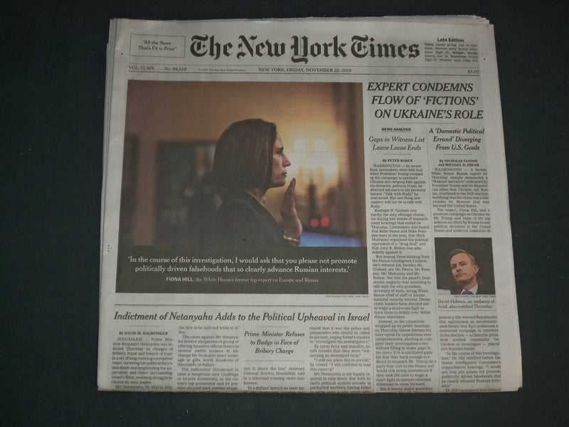 2019 NOVEMBER 22 NEW YORK TIMES - FIONA HILL & DAVID HOLMES TESTIFY ON UKRAINE