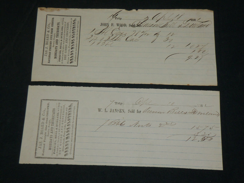 1861-1862 JAS J. BOARDS & CO'S RAILROAD FREIGHT BILLS LOT OF 2 - J 5953