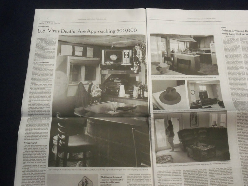 2021 FEBRUARY 21 NEW YORK TIMES - U.S. VIRUS DEATHS NEARING 500,000 IN ONE YEAR