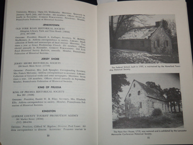 1976 PENNSYLVANIA DIRECTORY OF HISTORICAL ORGANIZATIONS - BROW - MILLER - J 8961