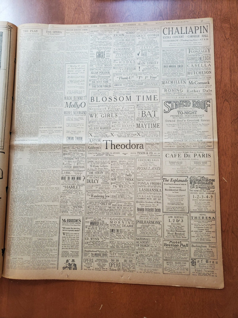 1921 NOV 22 NEW YORK TIMES NEWSPAPER-FRANCE NOT TO DEFEND LIBERTY ALONE -NT 8006