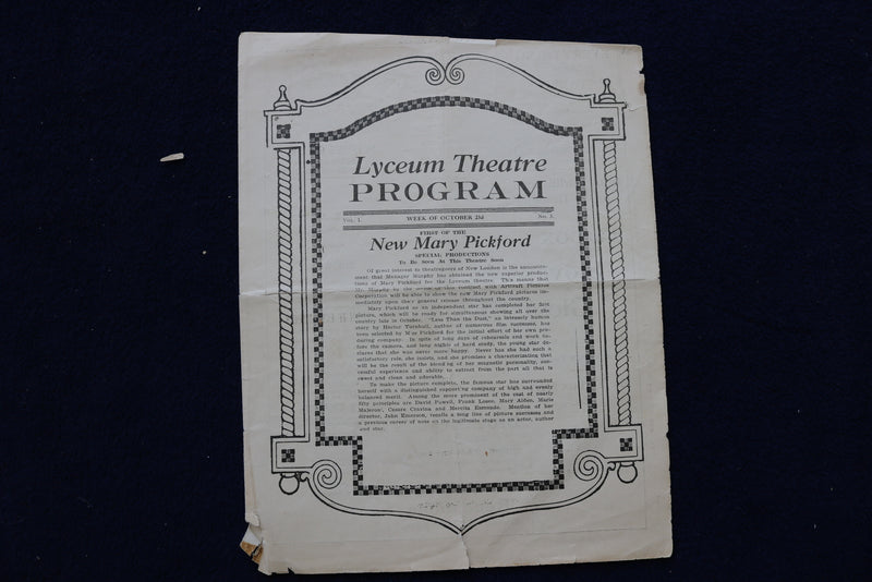 1916 LYCEUM THEATRE PROGRAM-LESS THAN DUST-MARY PICKFORD-NEW LONDON, CT - K 1459