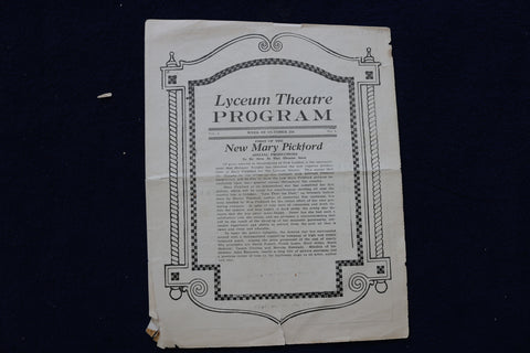 1916 LYCEUM THEATRE PROGRAM-LESS THAN DUST-MARY PICKFORD-NEW LONDON, CT - K 1459