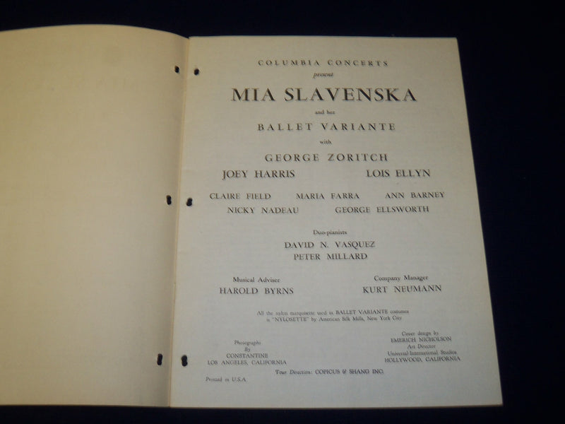 1950'S MIA SLAVENSKA BALLET PROGRAMS LOT OF 2 - GREAT PHOTOS - J 5036