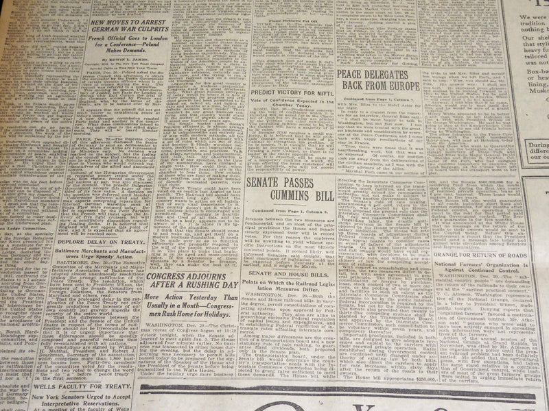 1919 DECEMBER 21 NEW YORK TIMES - UNDERWOOD MOVES FOR TREATY ACCORD - NT 8536