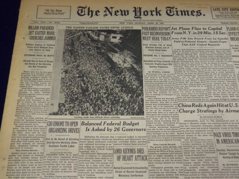 1946 APRIL 22 NEW YORK TIMES - EASTER PARADE PACKS FIFTH AVE - NT 2615