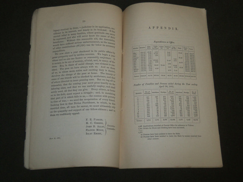 1861 MAY BOSTON PROVIDENT ASSOCIATION 10TH REPORT BOOK - J 4680