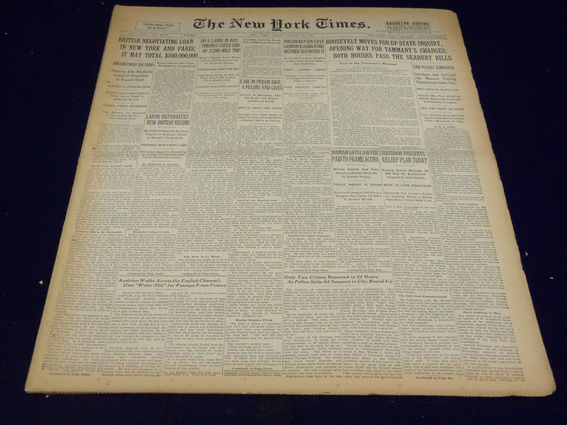 1931 AUG 28 NEW YORK TIMES - ROOSEVELT MOVES FOR UPSTATE INQUIRY - NT 2432