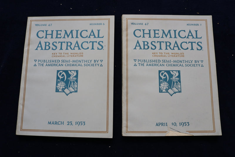 1953 CHEMICAL ABSTRACTS SEMI-MONTHLY MAGAZINE-LOT OF 21 -VOL. 47 #S 2-22 -O 3377