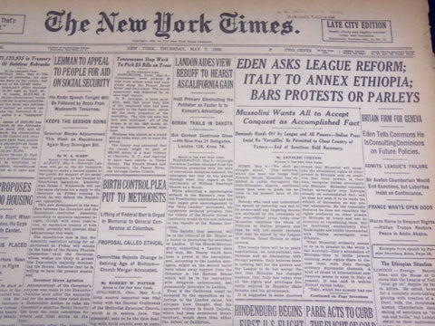 1936 MAY 7 NEW YORK TIMES - ITALY TO ANNEX ETHIOPIA - NT 2110