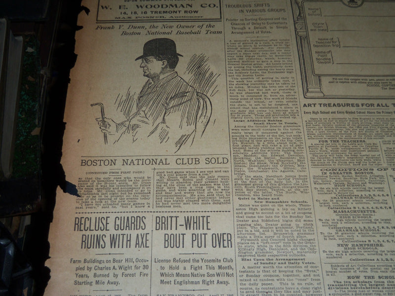 1905 APRIL 9 THE BOSTON HERALD - BOSTON CLUB OF NATIONAL LEAGUE SOLD - BH 162