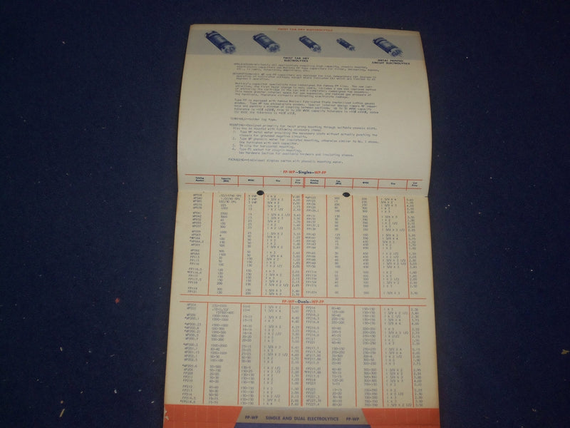 1950'S MALLORY CAPACITORS SERVICE CHART - J 6021