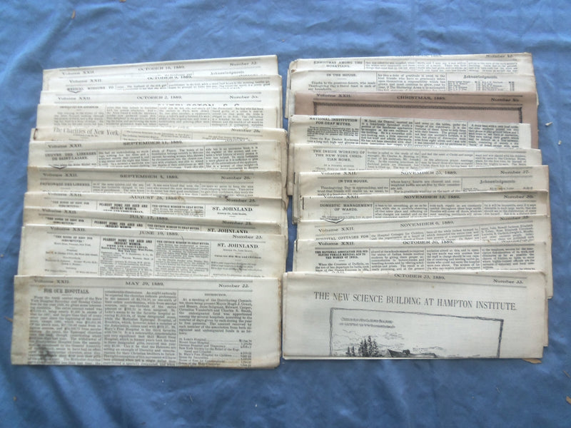 1889 THE SHELTERING ARMS NEWSPAPER - LOT OF 21 - #S 22-42 - NP 8424