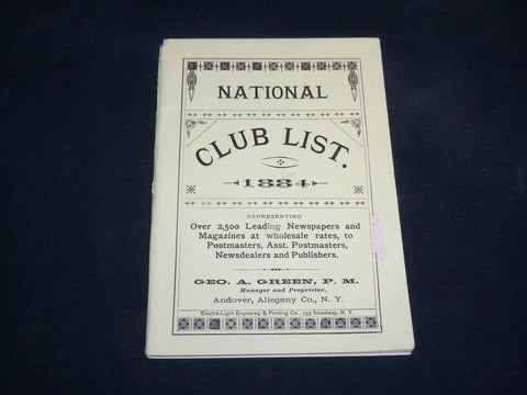 1884 NATIONAL CLUB LIST BOOK - NEWSPAPERS & MAGAZINES AT WHOLESALE RATES- J 6761