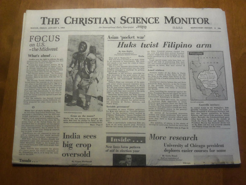 1968 JAN 5 THE CHRISTIAN SCIENCE MONITOR - HUKS TWIST FILIPINO ARM - NP 4617