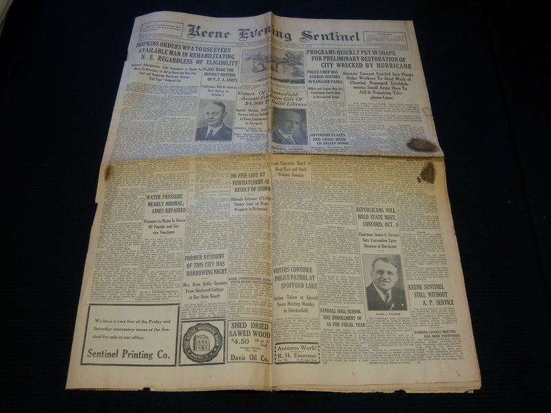 1938 KEENE NEW HAMPSHIRE HURRICANE NEWSPAPERS LOT OF 4 - NP 4252D