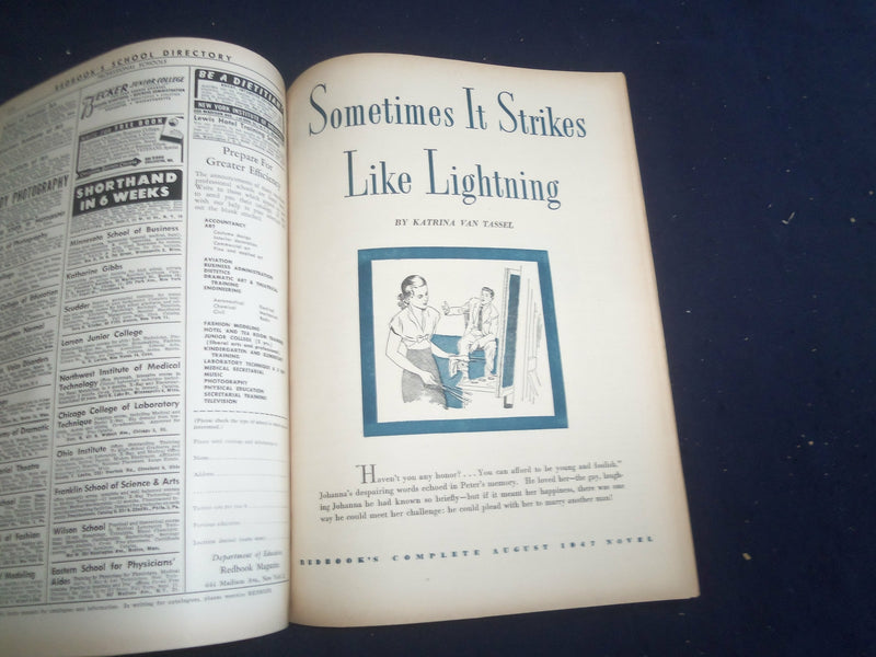 1947 AUGUST REDBOOK MAGAZINE - SOMETIMES IT STRIKES LIKE LIGHTNING - SP 6257I