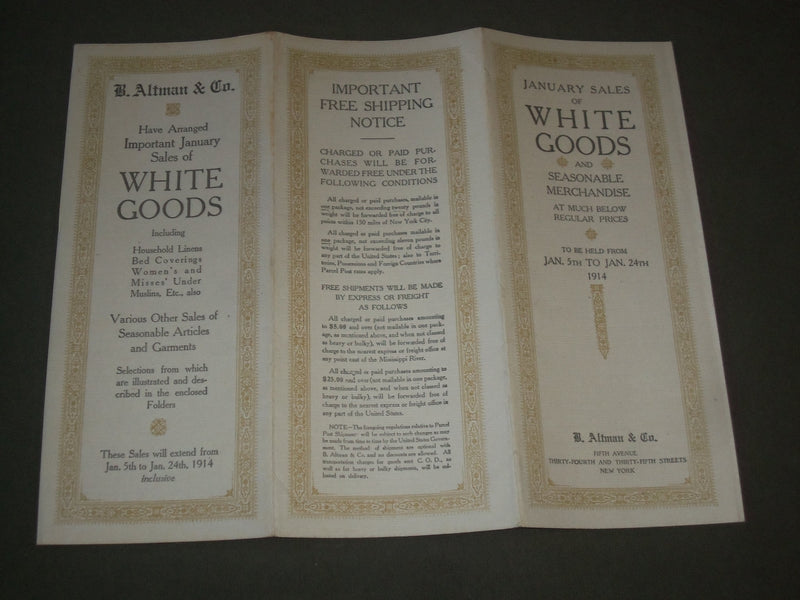 1914 JANUARY 5-24 B. ALTMAN CO. WHITE GOODS SALES BROCHURE - NEW YORK - J 2637