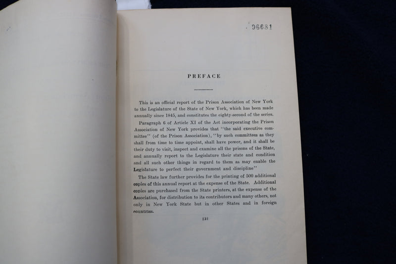 1927 PRISON ASSOCIATION OF NEW YORK ANNUAL REPORT SOFTCOVER BOOK - K 871