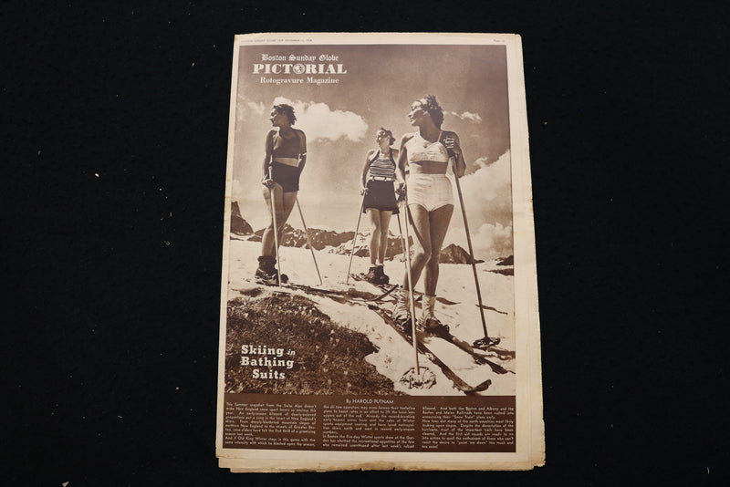 1938 DEC 11 BOSTON SUNDAY GLOBE MAGAZINE-SKIING IN BATHING SUITS COVER - E 25559