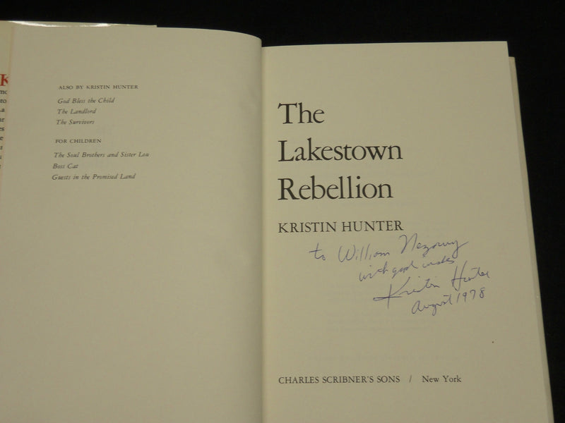 1978 THE LAKESTOWN REBELLION BOOK INSCRIBED BY KRISTIN HUNTER + 2 PHOTOS - D 416