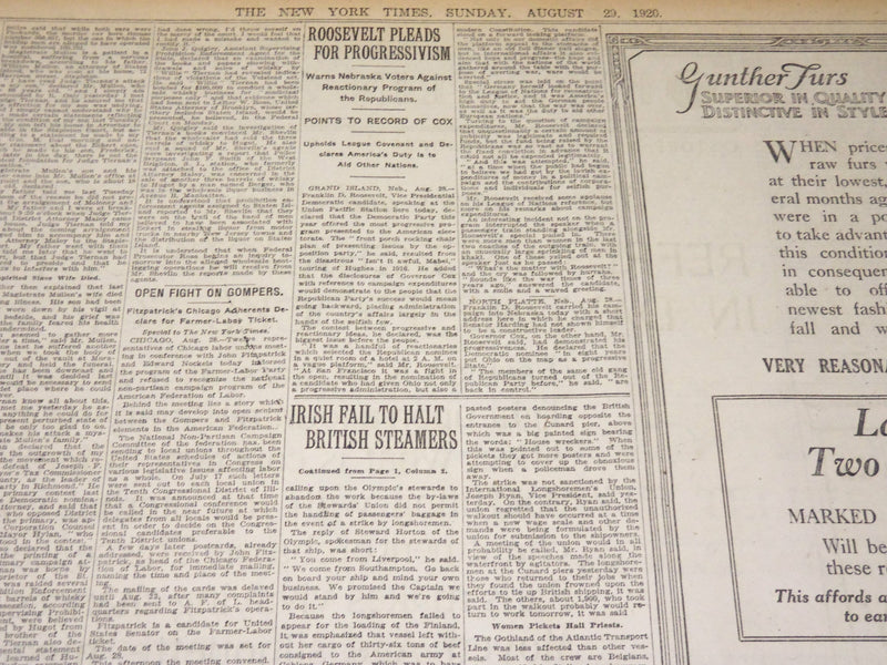 1920 AUGUST 29 NEW YORK TIMES - COX STIRS ENTHUSIASM SPEAKS TWICE - NT 8564
