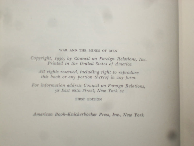 1950 WAR OF THE MINDS OF MEN HARDCOVER BOOK BY FREDERICK S. DUNN - KD 9266