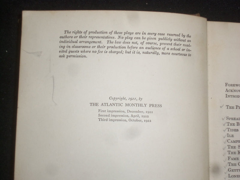 1921 THE ATLANTIC BOOK OF MODERN PLAYS HARDCOVER BOOK-STERLING LEONARD - KD 9257