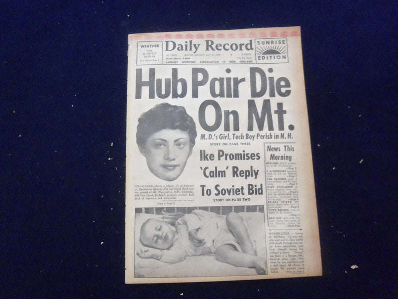 1958 JULY 21 BOSTON DAILY RECORD NEWSPAPER - HUB PAIR DIE ON MT. - NP 6361