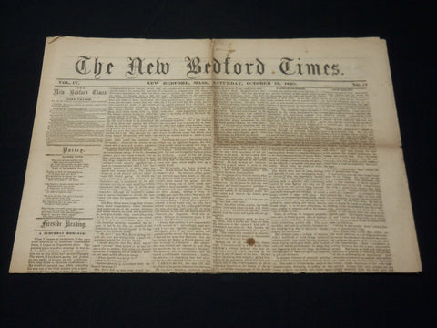 1860 OCTOBER 13 NEW BEDFORD MASS. TIMES NEWSPAPER - LINCOLN - DOUGLAS - NP 4960