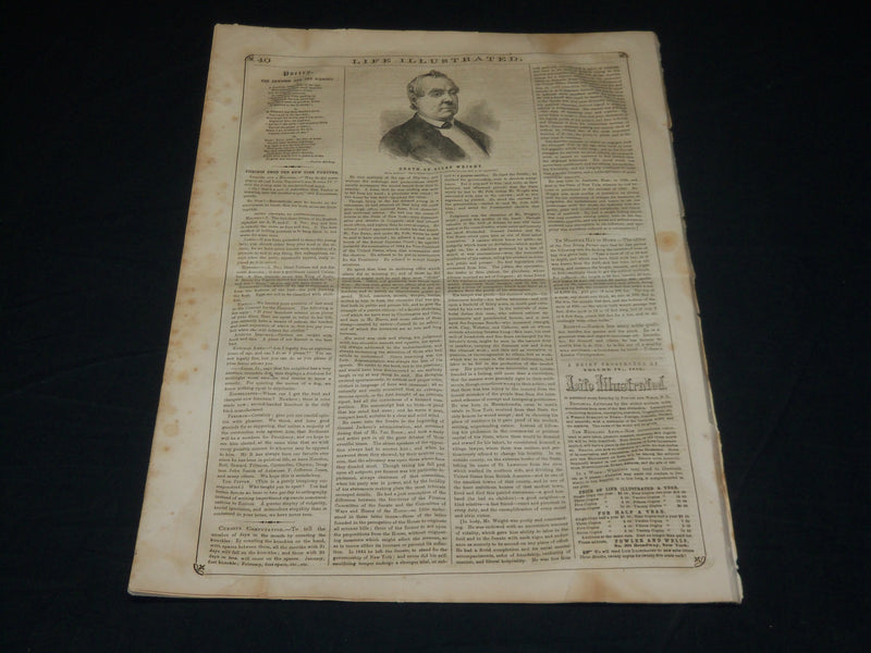 1856 MAY 31 LIFE ILLUSTRATED NEWSPAPER - SILAS WRIGHT DEATH - NP 4855