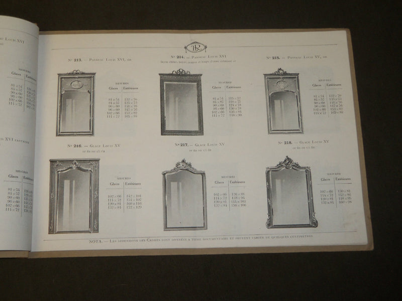 1900'S GLACES NUES ET ENCADREES FRENCH CATALOG - GLASS - FRAMES - J 3821