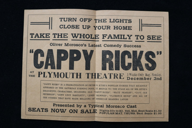 1921 CAPPY RICKS THEATRE ANNOUNCEMENT - K 1906