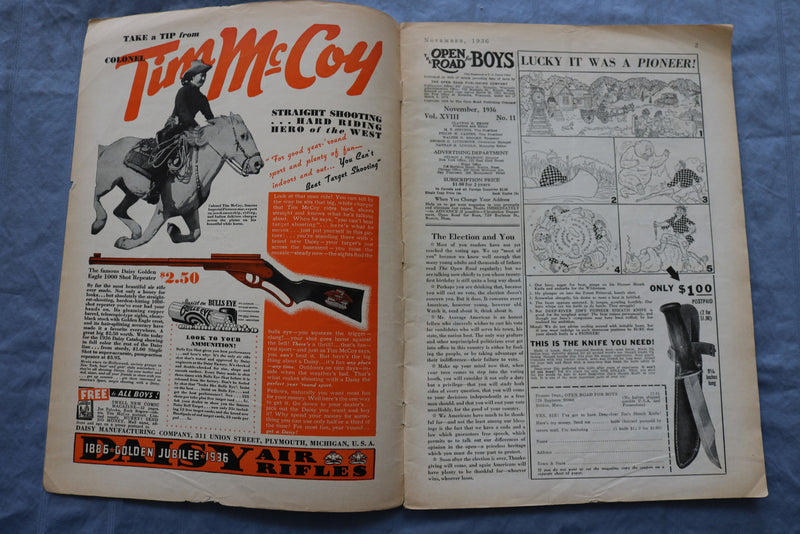 1936 NOVEMBER THE OPEN ROAD FOR BOYS MAGAZINE - WINNING FOOTBALL PLAYS- ST 5510F