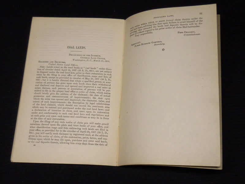 1908 COAL-LAND LAAWS REGULATIONS THEREUNDER BULLETIN - K 6