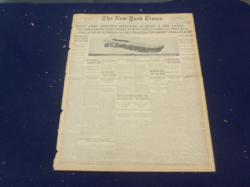 1922 FEBRUARY 22 NEW YORK TIMES - GIANT ARMY DIRIGIBLE WRECKED, 34 DEAD- NT 9022