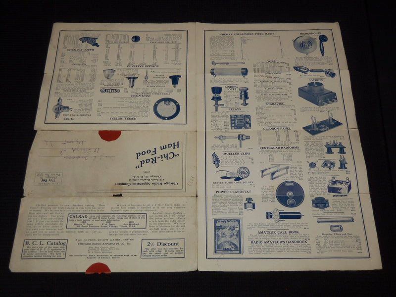 1920'S CHI-RAD HAM FOOD CATALOG - CHICAGO RADIO APPARATUS - J 7581