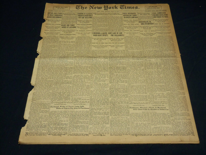 1923 JULY 9 NEW YORK TIMES NEWSPAPER- ROCKEFELLER 84 SINGS ON BIRTHDAY - NT 7742