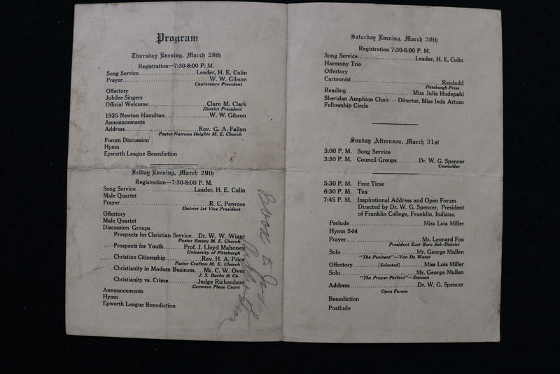1935 PITTSBURGH DISTRICT EPWORTH LEAGUE HOME INSTITUTE PROGRAM - K 2935
