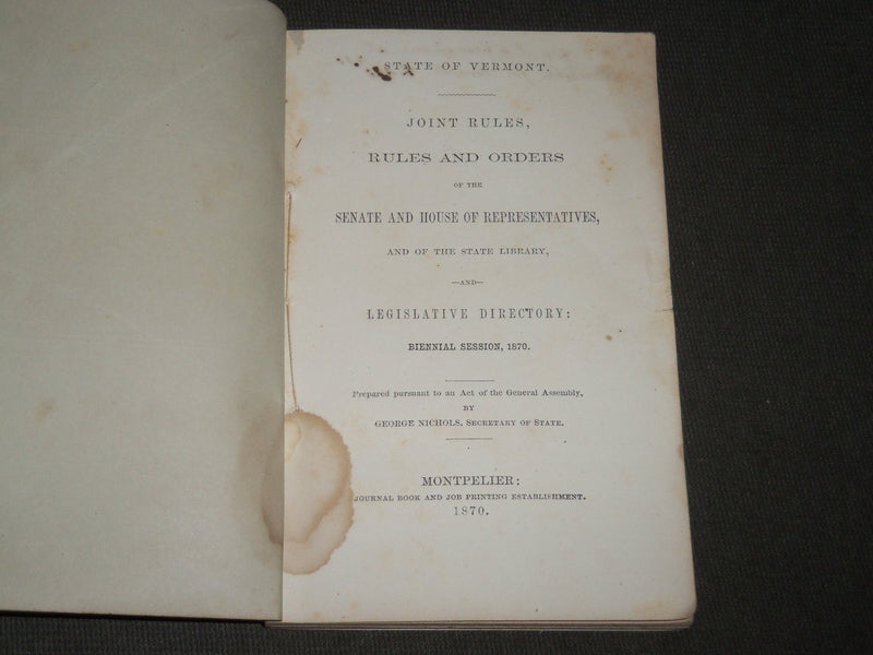 1870-1899 VERMONT LEGISLATURE MANUALS LOT OF 18 ISSUES - KD 3191