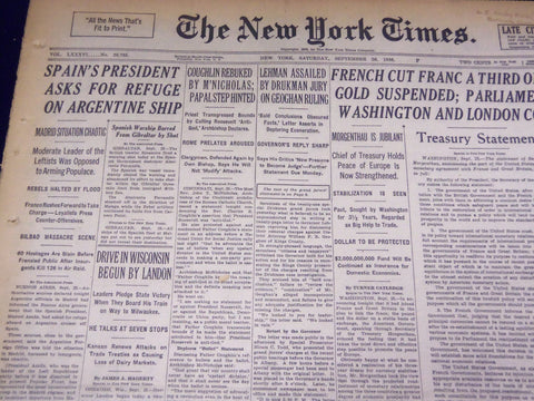 1936 SEPT 26 NEW YORK TIMES - SPANISH PRESIDENT ASKS FOR REFUGE ON SHIP- NT 2075