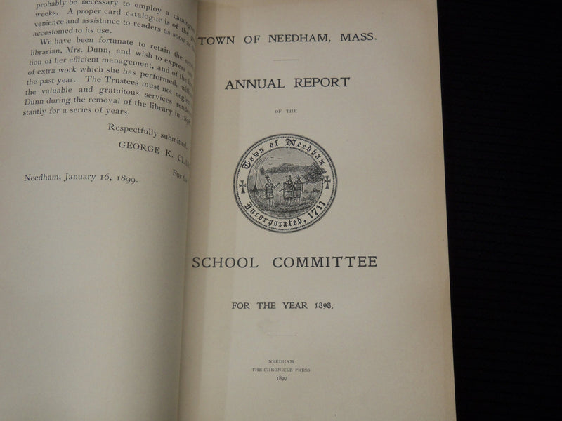 1898 TOWN OF NEEDHAM 187TH ANNUAL REPORT AND VALUATION - K 2707