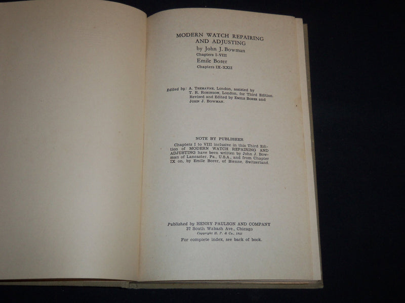 1941 MODERN WATCH REPAIRING AND ADJUSTING VOLUME - THIRD EDITION - KD 5523N