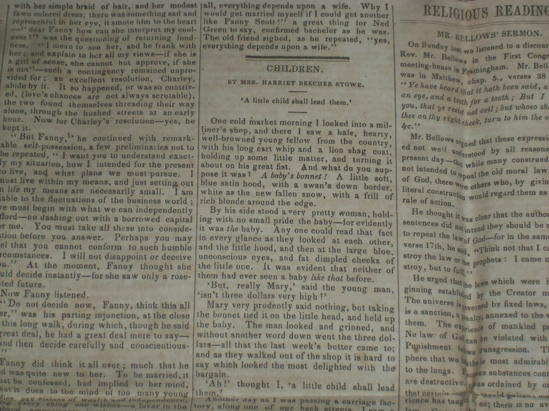 1846 MARCH 14 MASSACHUSETTS PLOUGHMAN NEWSPAPER - HARRIET BEECHER STOWE- NP 5121